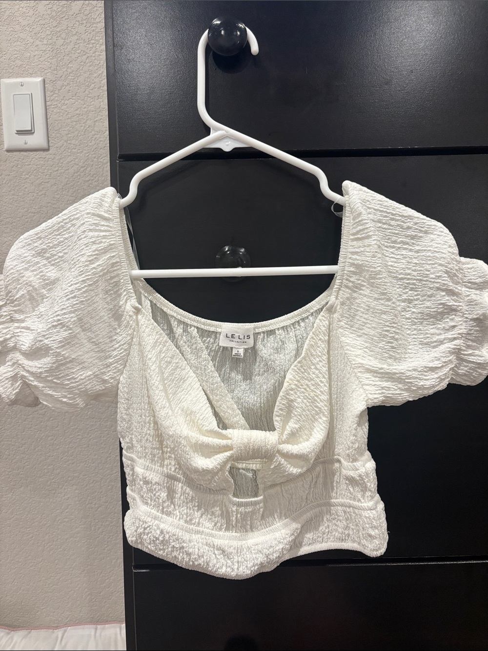 Le Lis White Puff-Sleeve Tie-Front Crop Top